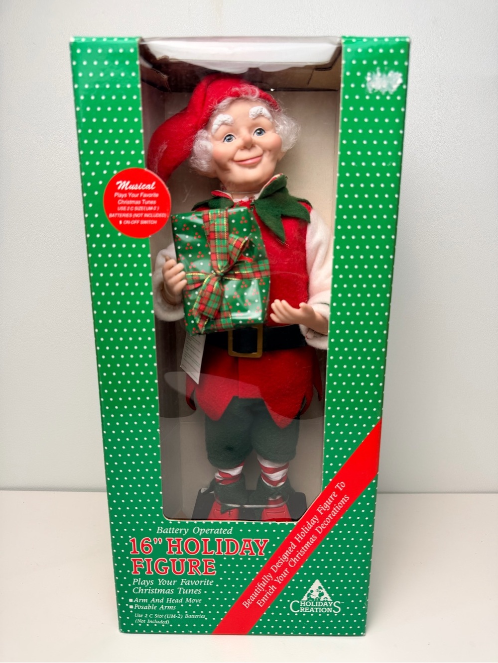 Holiday Creations 16” Moving Figure Plays Musical Christmas Battery Operated Elf